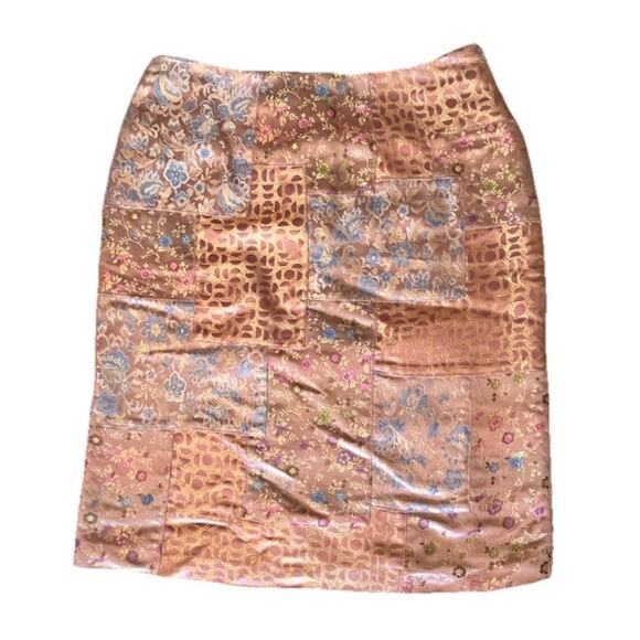 Sophie‎ Chang Sateen Pink Patchwork Lined Skirt Boho Country Women Sz M - Picture 2 of 11